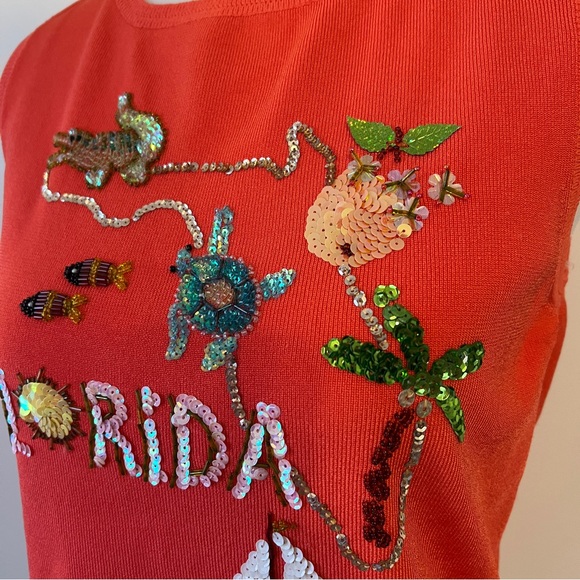 Sweaterworks Coral Sequin Florida Sleeveless Top Size XL - Picture 3 of 11